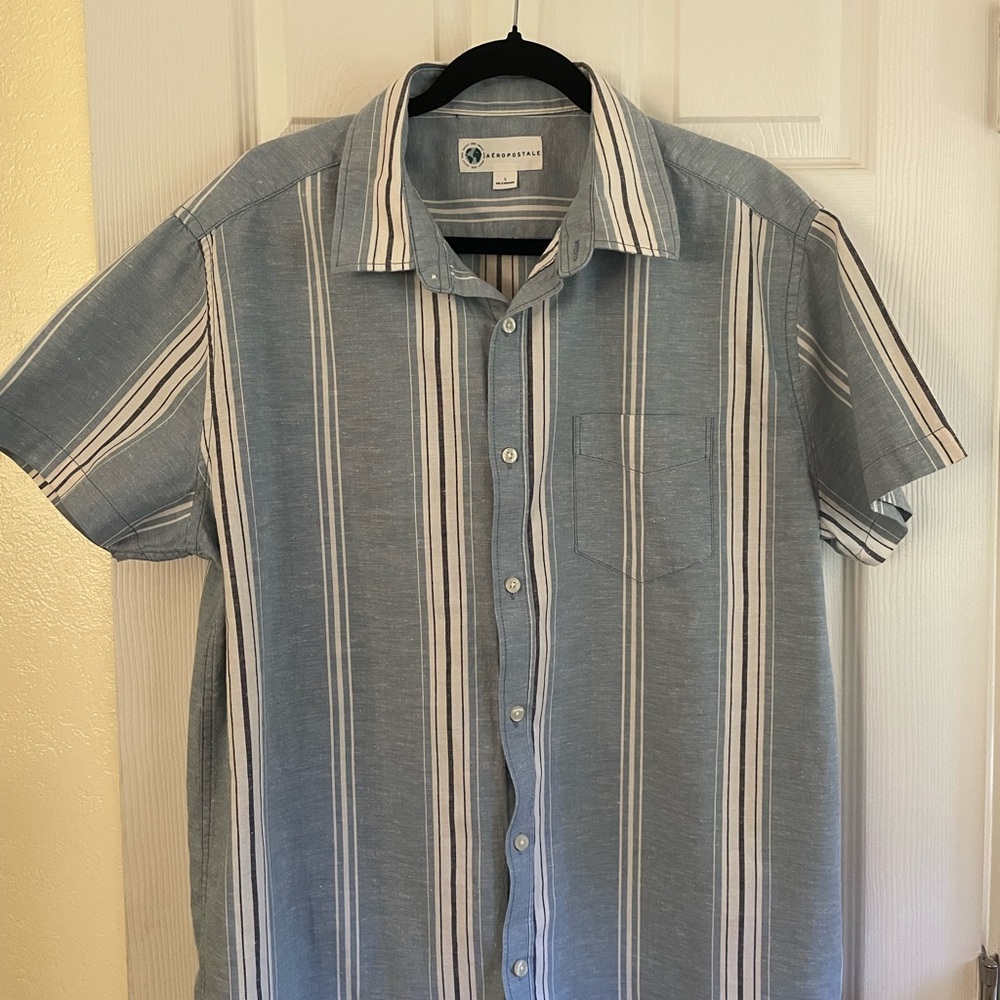 Aeropostale Light Blue and White Striped Casual Shirt